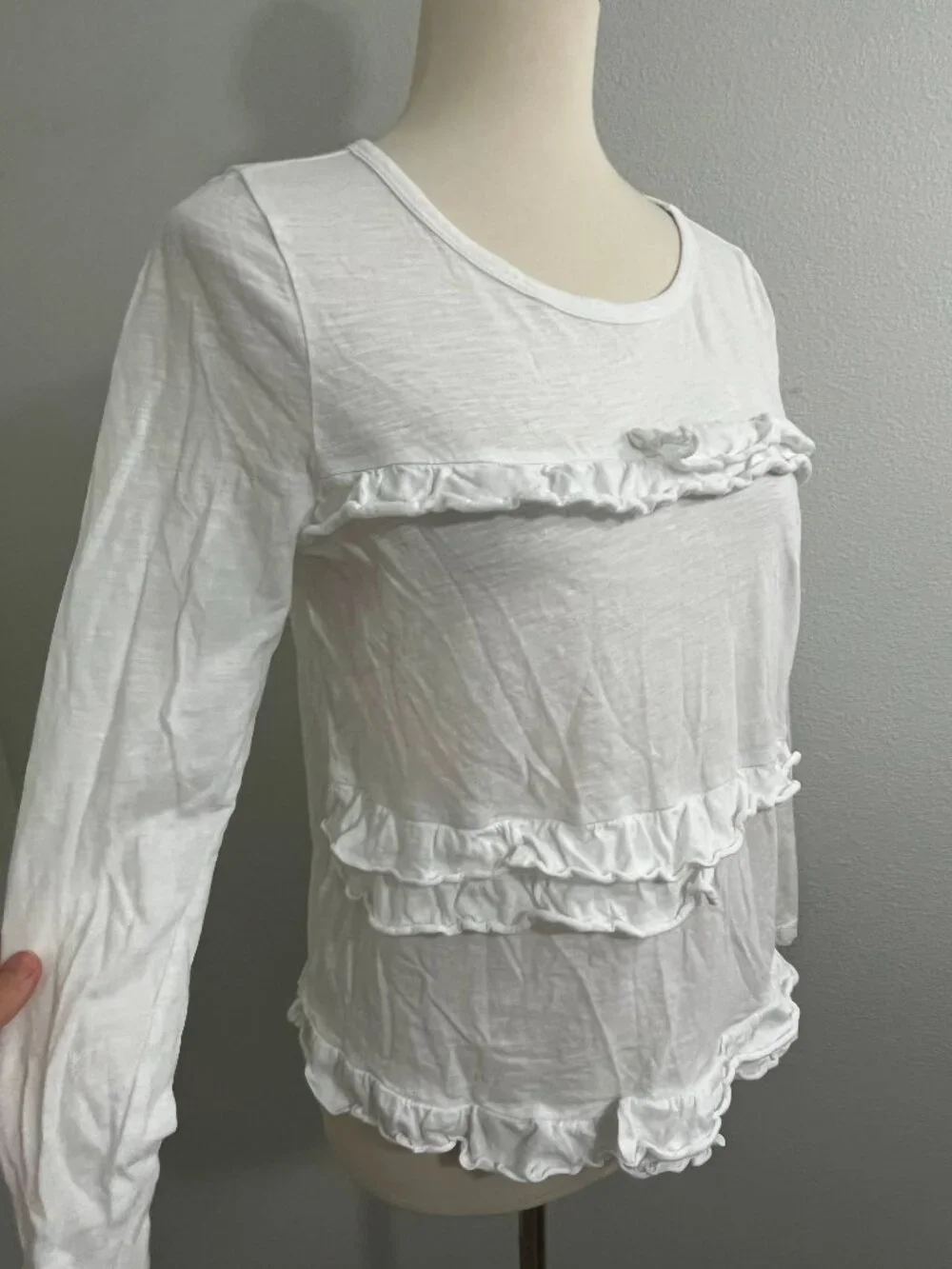 J.Crew Size Small White Ruffle Long Sleeve Top